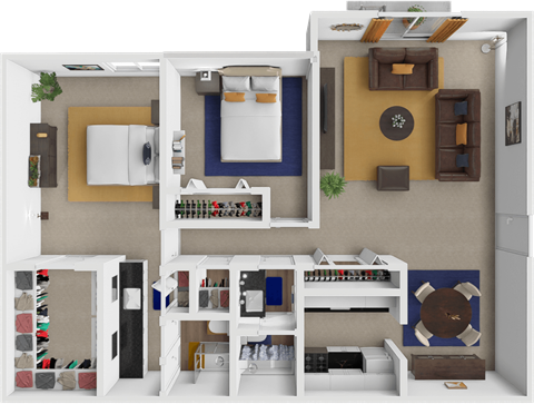 Floor plan for 2 beds, 2 baths, 1250 sqft