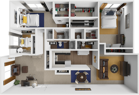Floor plan for 3 beds, 3.5 baths, 2400 sqft
