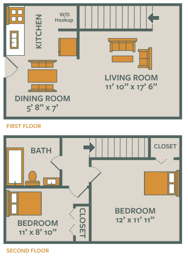 Floor plan for 2 beds, 1 bath, 825 sqft