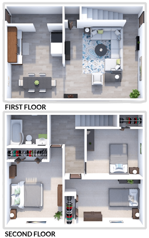 Floor plan for 3 beds, 1 bath, 900 sqft