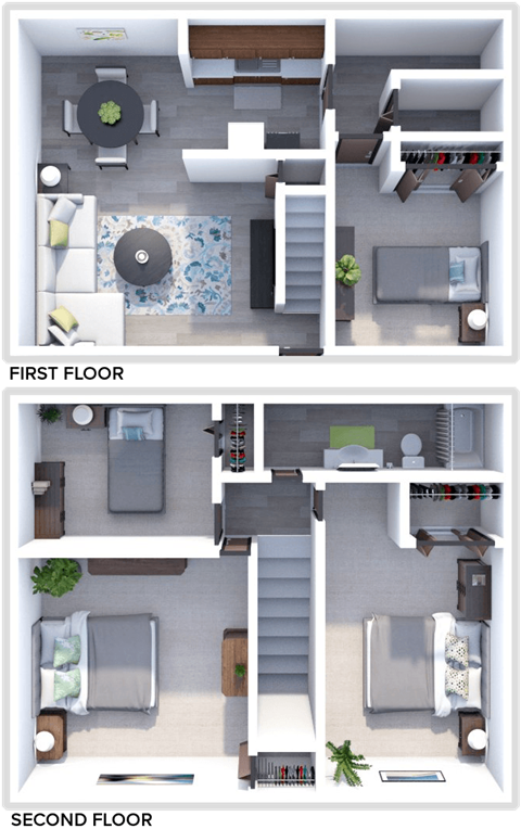 Floor plan for 4 beds, 1 bath, 1075 sqft