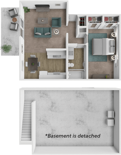 Floor plan for 1 bed, 1 bath, 726 sqft