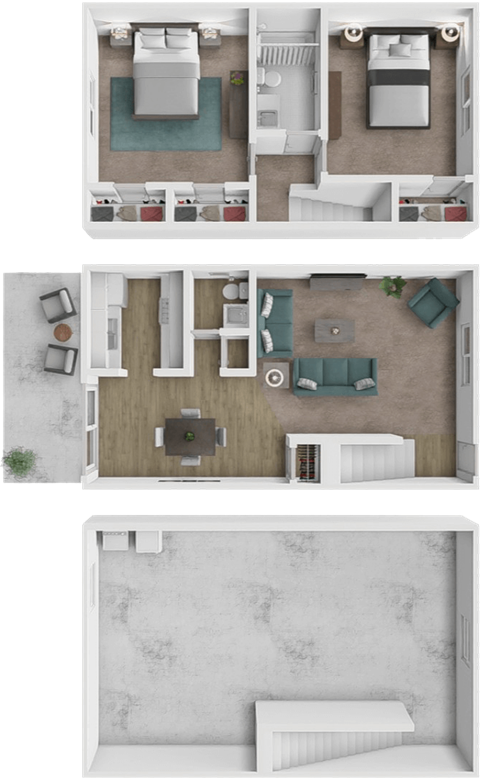 Floor plan for 2 beds, 1.5 baths, 1500 sqft