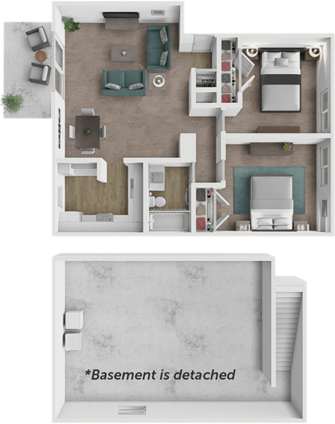 Floor plan for 2 beds, 1 bath, 880 sqft
