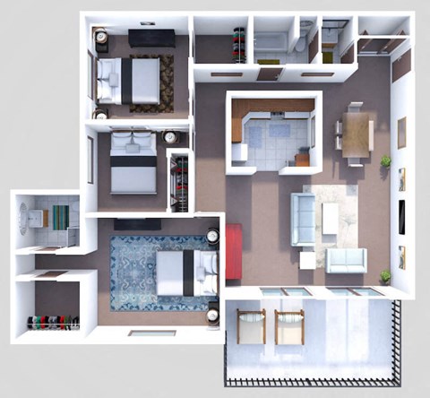 Floor plan for 3 beds, 2 baths, 1712 sqft
