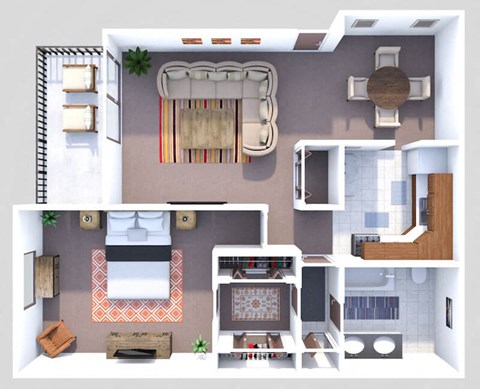 Floor plan for 1 bed, 1 bath, 943 sqft