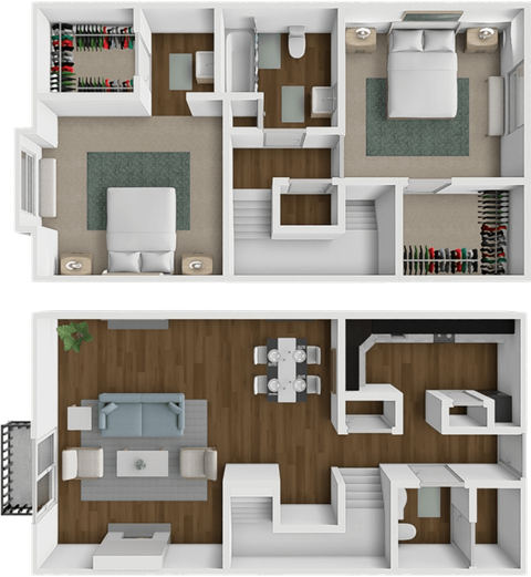 Floor plan for 2 beds, 1.5 baths, 1152 sqft