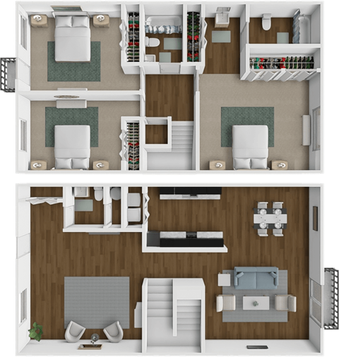 Floor plan for 3 beds, 2.5 baths, 1530 sqft