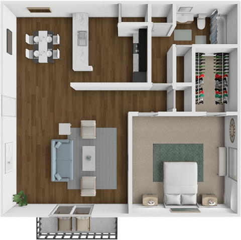Floor plan for 1 bed, 1 bath, 688 sqft