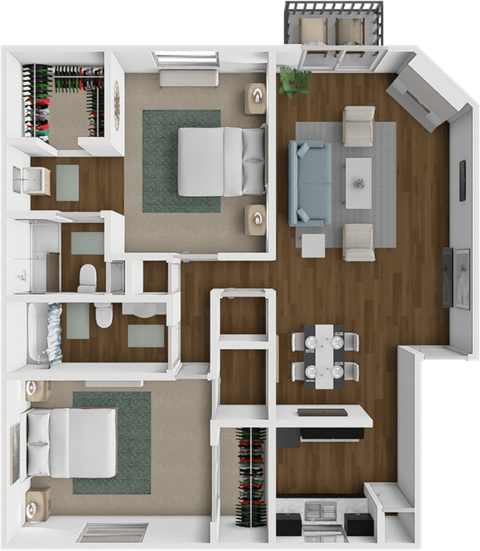 Floor plan for 2 beds, 2 baths, 1018 sqft