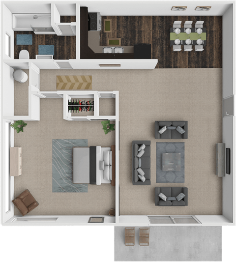 Floor plan for 1 bed, 1 bath, 625 sqft