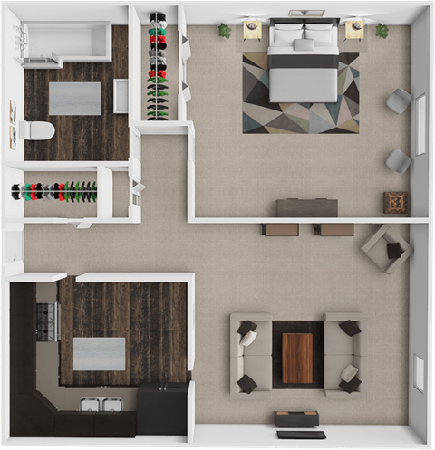 Floor plan for 1 bed, 1 bath, 650 sqft