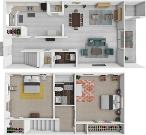 Floor plan for 2 beds, 1.5 baths, 850 sqft