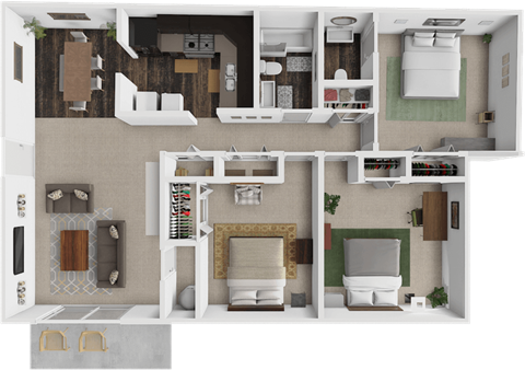 Floor plan for 3 beds, 1.5 baths, 1000 sqft