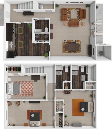 Floor plan for 3 beds, 2 baths, 1000 sqft