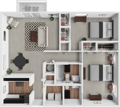 Floor plan for 2 beds, 1.5 baths, 929 sqft