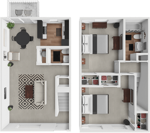 Floor plan for 2 beds, 1.5 baths, 1050 sqft
