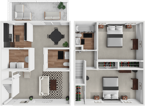 Floor plan for 2 beds, 1.5 baths, 1050 sqft