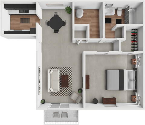 Floor plan for 1 bed, 1 bath, 738 sqft