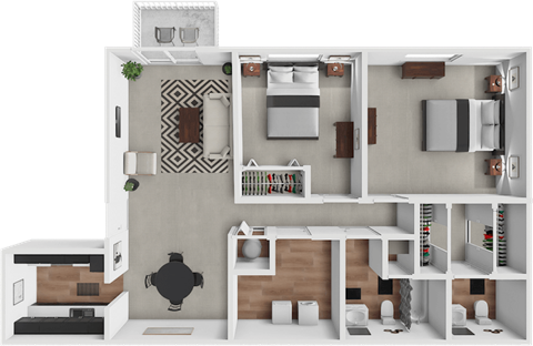 Floor plan for 2 beds, 1.5 baths, 899 sqft