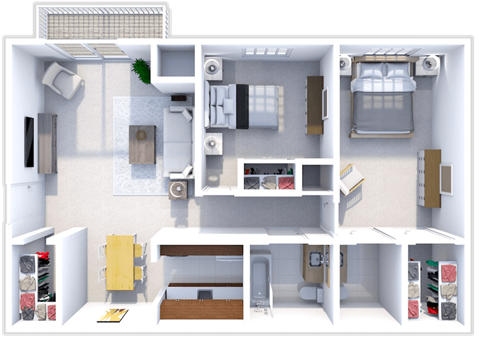 Floor plan for 2 beds, 1.5 baths, 1050 sqft