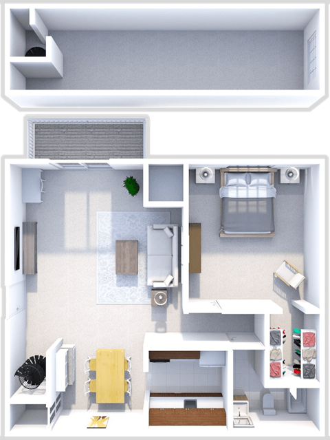 Floor plan for 1 bed, 1 bath, 950 sqft
