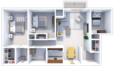 Floor plan for 3 beds, 2 baths, 1250 sqft