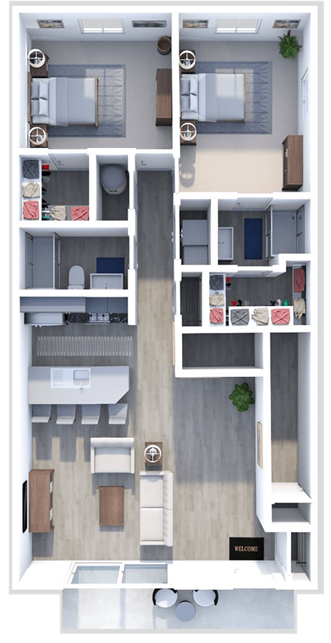Floor plan for 2 beds, 2 baths, 1111 sqft