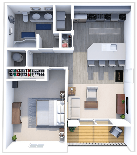 Floor plan for 1 bed, 1 bath, 639 sqft