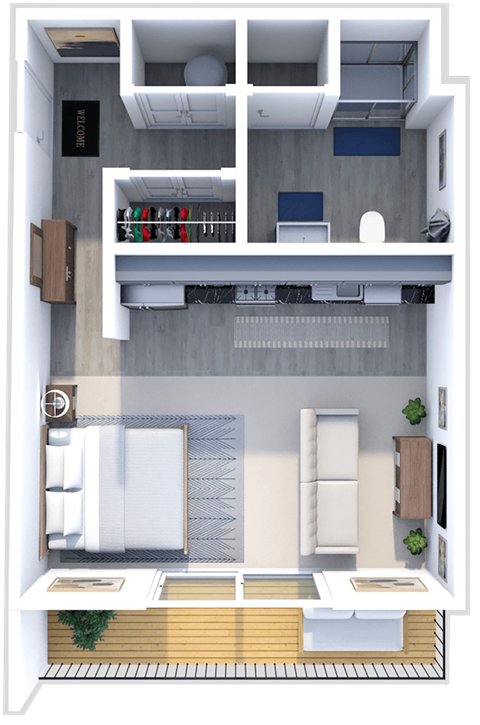 Floor plan for studio, 1 bath, 419 sqft