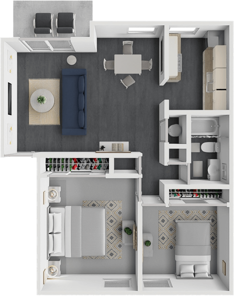 Floor plan for 2 beds, 1 bath, 850 sqft
