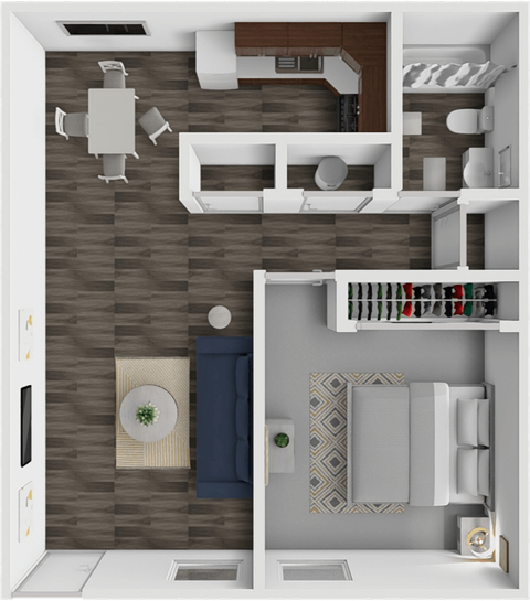 Floor plan for 1 bed, 1 bath, 650 sqft