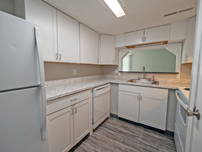 Chillicothe apartment for rent - kitchen with white cabinets and stainless steel appliances
