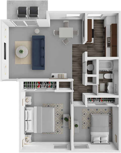 Floor plan for 2 beds, 1 bath, 850 sqft
