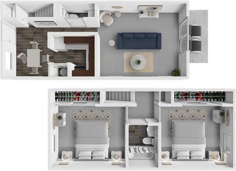 Floor plan for 2 beds, 1.5 baths, 1000 sqft