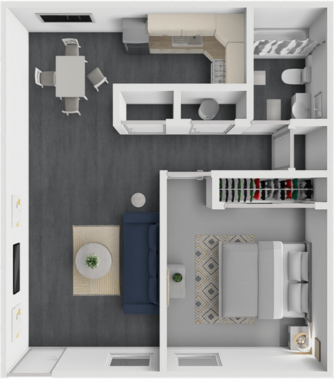 Floor plan for 1 bed, 1 bath, 650 sqft