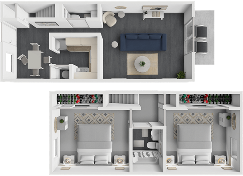 Floor plan for 2 beds, 1.5 baths, 1000 sqft