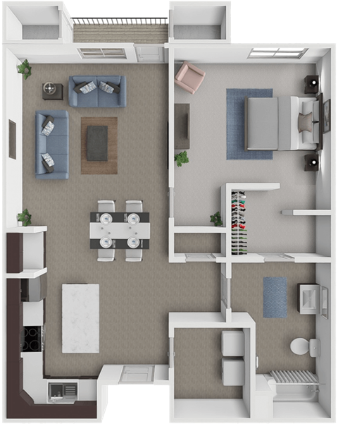 Floor plan for 1 bed, 1 bath, 790 sqft