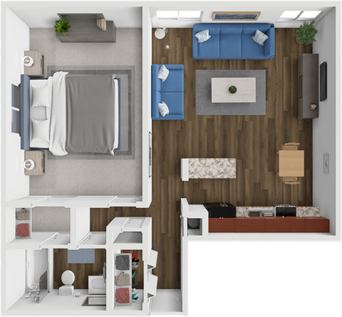 Floor plan for 1 bed, 1 bath, 720 sqft