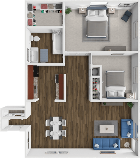 Floor plan for 2 beds, 1 bath, 925 sqft