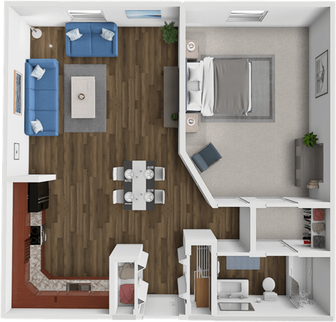 Floor plan for 1 bed, 1 bath, 700 sqft