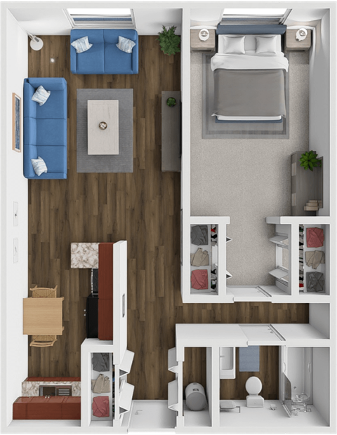 Floor plan for 1 bed, 1 bath, 550 sqft