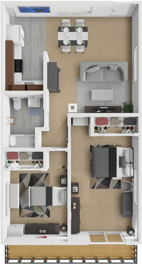 Floor plan for 2 beds, 1 bath, 860 sqft