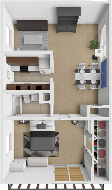 Floor plan for 1 bed, 1 bath, 660 sqft