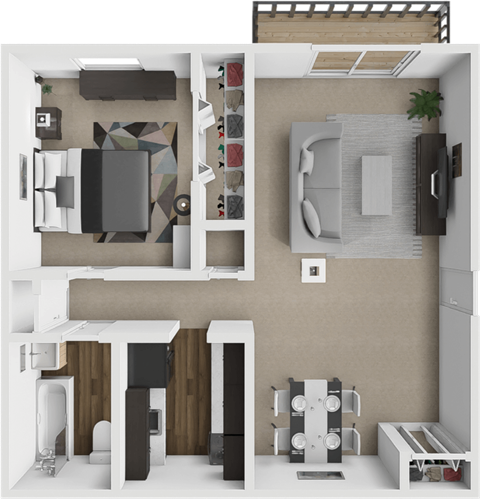 Floor plan for 1 bed, 1 bath, 575 sqft