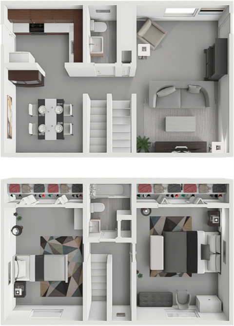 Floor plan for 2 beds, 1.5 baths, 1050 sqft