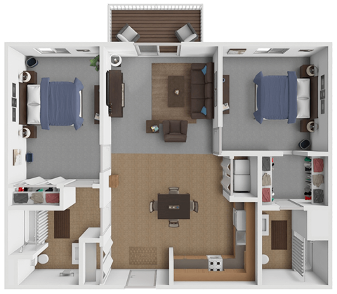 Floor plan for 2 beds, 2 baths, 1010 sqft