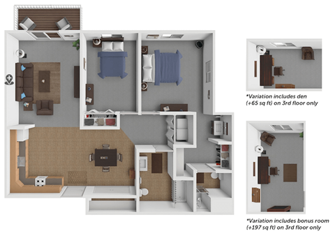 Floor plan for 2 beds, 2 baths, 1265 sqft