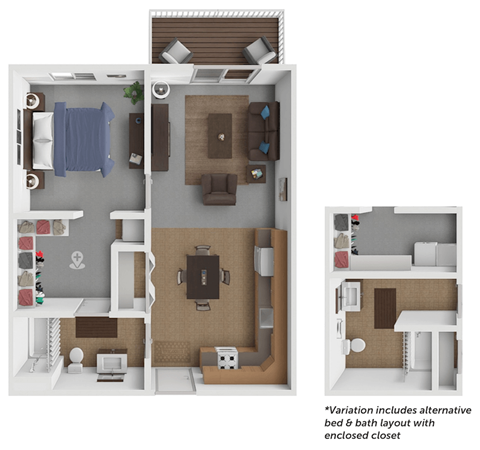 Floor plan for 1 bed, 1 bath, 632 sqft