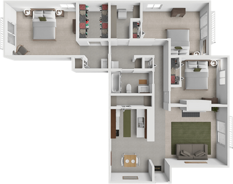 Floor plan for 3 beds, 1 bath, 1300 sqft